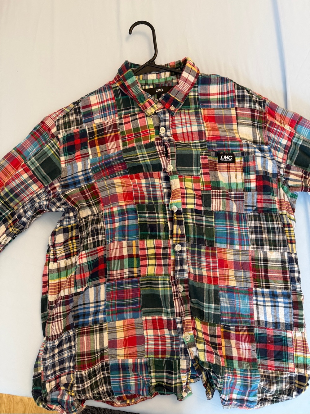 LMC Men’s Multicolor Patchwork Plaid Button-Up Shirt